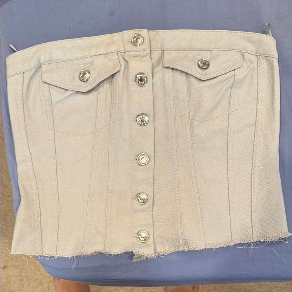Zara light blue jean top